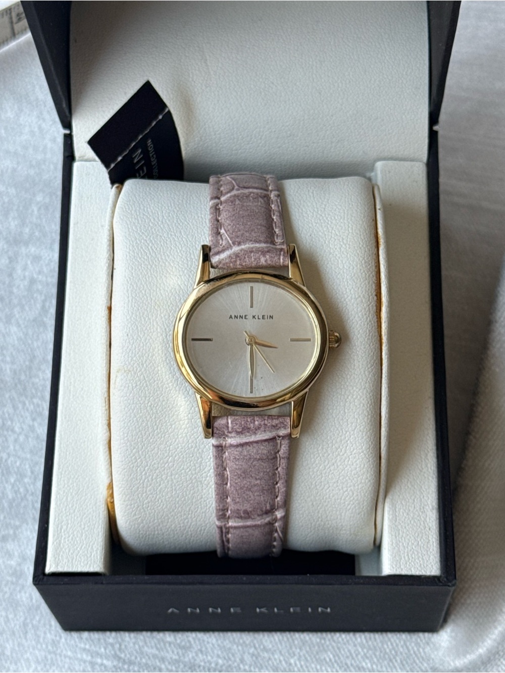 Anne Klein Gold-Tone Case Watch with Blush Pink Leather Strap